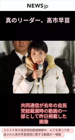 パ「共同通信も報道！」→中傷動画記事から画像を深夜に削除 総裁選は10月なのに12月の高市ポスター