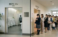 【悲報】国土交通省「トイレの待ち時間を男女平等にすべきだ」