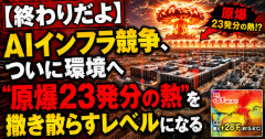 【終わりだよ】AIインフラ競争、ついに環境へ“原爆23発分の熱”を撒き散らすレベルになる
