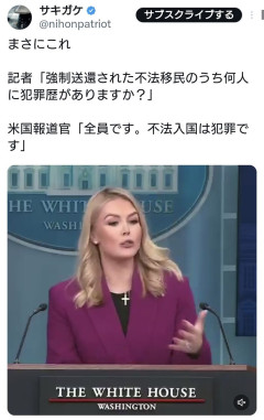 記者「強制送還された不法移民のうち何人に犯罪歴がありますか？」→米国報道官「全員です」