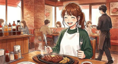 【悲報】いきなりステーキさん、コラボでお客さんにとんでもないエプロンをつけさせるｗｗｗ
