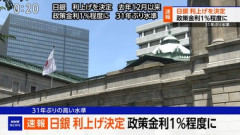 【速報】日銀金融政策決定会合､利上げ決定 政策金利1%程度に 31年ぶり高水準