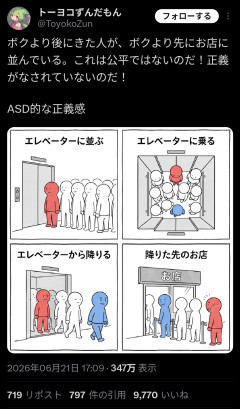【画像】ASDさん、エレベーターで後から乗った人が先に降りることにイライラしてしまう・・・
