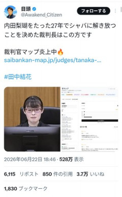 【悲報】内田梨瑚に検察の求刑通りの判決を下した裁判長、怒れるSNS民に殺到される