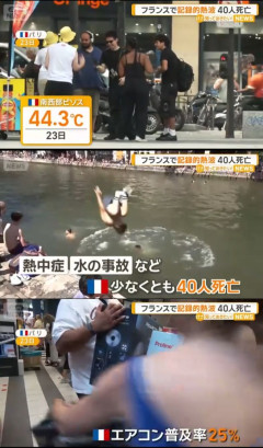 【悲報】 フランス、6月なのに気温44℃で40人が死亡　それでもエアコン普及率は25%