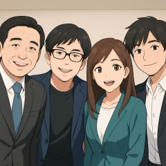 野田佳彦氏、サナエトークン責任者である溝口氏、上杉氏と記念撮影。まるでお仲間みたいと噂に