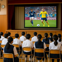日本×スウェーデン戦 小中学校も異例の特別対応！「体育館でPV」「みんなで試合中継」「授業を変更して朝から観戦」   #サッカー |  良いじゃん