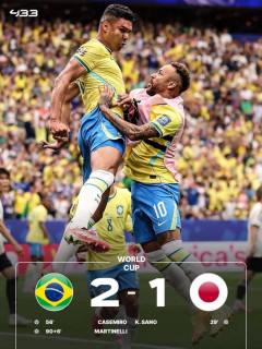 【速報】日本1ー2ブラジル、後半ATに決められ決勝トーナメント敗退