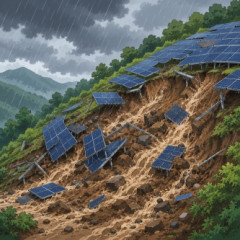 【やっぱりこうなりました】和歌山県橋本、斜面崩れ複数のソーラーパネル落下。大雨の影響か