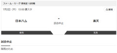 【日本ハム2軍vs楽天 東地区12回戦】降雨のため、中止となりました。