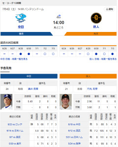 【ドラゴンズ実況】7/4 中日vs巨人（バンテリンD）18:00～先発：涌井【中継:東海TV　BSフジ他】