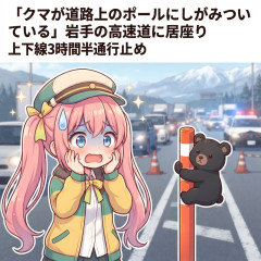 【】「クマが道路上のポールにしがみついている」岩手の高速道に居座り　上下線3時間半通行止め