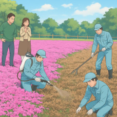 5万株のシバザクラに業者が誤って除草剤、半分枯れる 住民が20年かけ育てる