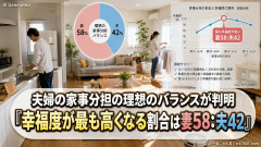 【フェミ激怒？納得？】夫婦の家事分担の理想のバランスが判明 専門家「幸福度が最も高くなる割合は妻58:夫42」