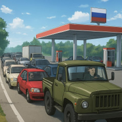 ロシアの給油待ち渋滞をご覧ください