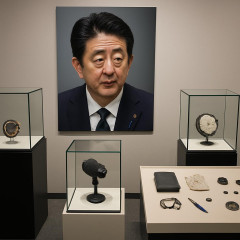 安倍晋三元首相の回顧展始まる 銃撃で砕け散った議員バッジや演説マイクなど遺品100点   |  暗殺者は殺した対象によって格が決まる  |  2017年5月