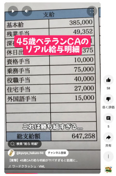 【衝撃】ババアCAの給与明細、流出ｗｗｗｗｗｗｗｗｗｗｗ