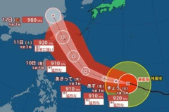 台風9号、910hPaで最大瞬間風速は80m/sへ