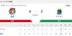 【試合結果】ヤクルト3-4☓広島　キハダ打たれサヨナラ負けで5連敗