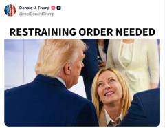 【速報】トランプ氏、メローニ氏がうっとりと見つめているかのように加工された画像を投稿「こいつには接近禁止命令が必要だ」