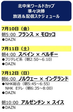 ◆W杯◆FIFAワールドカップ 準々決勝・地上波テレビ放送＆生配信スケジュールが決定！