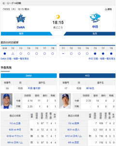 【ドラゴンズ実況】7/9 中日vsDeNA（横浜）18:15～先発：柳【中継:TBSチャンネル2 DAZN他】
