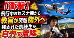 【衝撃】飛行中のセスナ機から教官が突然機外へ　残された訓練生が自力で着陸