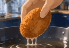 【gifアニメ】AIアニメ、めちゃくちゃ美味しそうなコロッケを揚げられるまで進化する