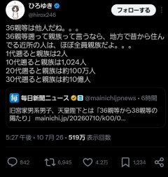 【悲報】宮内庁、次期天皇となる旧宮家の男系男子は今の天皇と「38親等」も離れている赤の他人であることを公表してしまう