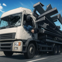 大型トレーラーが急ブレーキ→積み荷の鉄骨材が崩れ運転席を押し潰す→運転手死亡   |  車線変更した車を特定して逮捕しろ