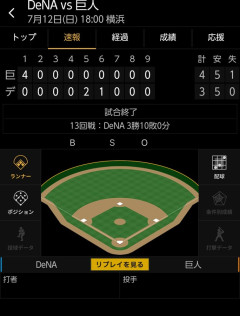 ベイスターズ 3－4 ジャイアンツ　初回満塁ホームラン被弾、佐野勝又松尾のタイムリーで追い上げるも…負け