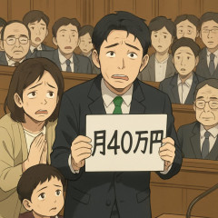 ｼﾞｬｽｺ田親子、海江田安愚理、その他大勢 生活苦のあまり月40万円はまだかと国会で物乞い
