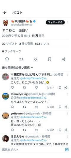 【悲報】しょこたん「ヤニねこ面白い」