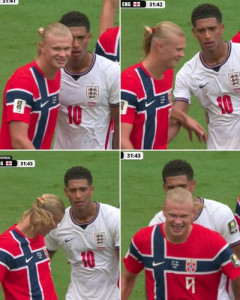 【画像】ハーランドさんとベリンガムさん、試合中に笑顔でお尻タッチ
