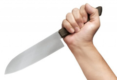 路上で刃物を持った女性が現れ、刃物を警察官に向ける → 上空に拳銃を発砲 → 女性は刃物をカバンにしまい、逮捕される　なお、警察らは弾丸を探し中