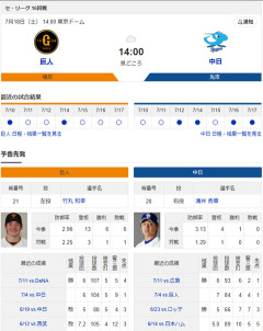 【ドラゴンズ実況】7/18 中日vs巨人（東京ドーム）14:00～先発：涌井【中継:中京TV　BS日テレ　G+ DAZN他】
