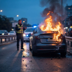 中国製電気自動車、追突されて大炎上