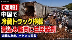 【速報】中国にて冷蔵トラックが転倒。積荷の煮込み豚肉が散乱、もちろん住民によって略奪に遭う「世界よこれがこエコ先進国の中国だ」