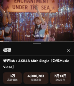 【朗報】AKB48『好きish』400万再生キタ━━(((ﾟ∀ﾟ)))━━━━━!!【AKB48 68thシングル】