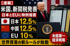 【速報】米国、新関税発表「日本12.5%、中国12.5％、EU10％」 日本とEUに特例措置
