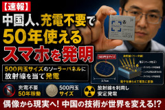【速報】中国人、充電不要で50年使えるスマホを発明、500円玉サイズのソーラーパネルに放射線を当て発電