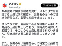 【悲報】メルカリ「盗品や不正な商品の出品は禁止しており、現時点でそのような出品は確認されていません」←炎上