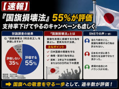 【速報】『国旗損壊法』 55%が評価 支持率下げてやるのキャンペーンも虚しく