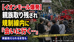 【イオンモール爆発】親族が取り残されているという人ら10人ほどが規制線内に「会いに行く(涙)」両脇を抱えられる女性の姿も