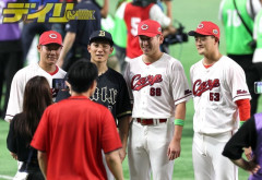 【球宴】カープ坂倉、岡本、遠藤とオリックス西川龍馬が交流！スラィリーとニコニコ2ショット撮影も
