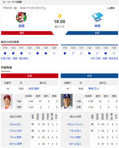 【ドラゴンズ実況】7/31 中日vs広島（マツダ）18:00～先発：高橋宏【中継:NHKBS Jスポ1】
