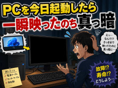 PCを今日起動したら一瞬映ったのち真っ暗