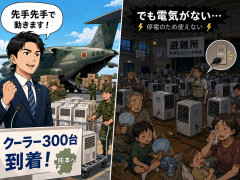 進次郎の計らいでクーラー300台を熊本に送ったが、電気が通ってないので使用出来ない