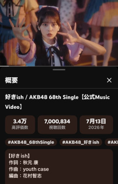 【朗報】AKB48・『好きish』MV 700万再生キタ━━(((ﾟ∀ﾟ)))━━━━━!!、【AKB48 68thシングル】
