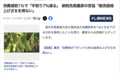 【農業】納税免除農家、「消費減税1％で手取り7％減る」「販売価格上げざるを得ない」
